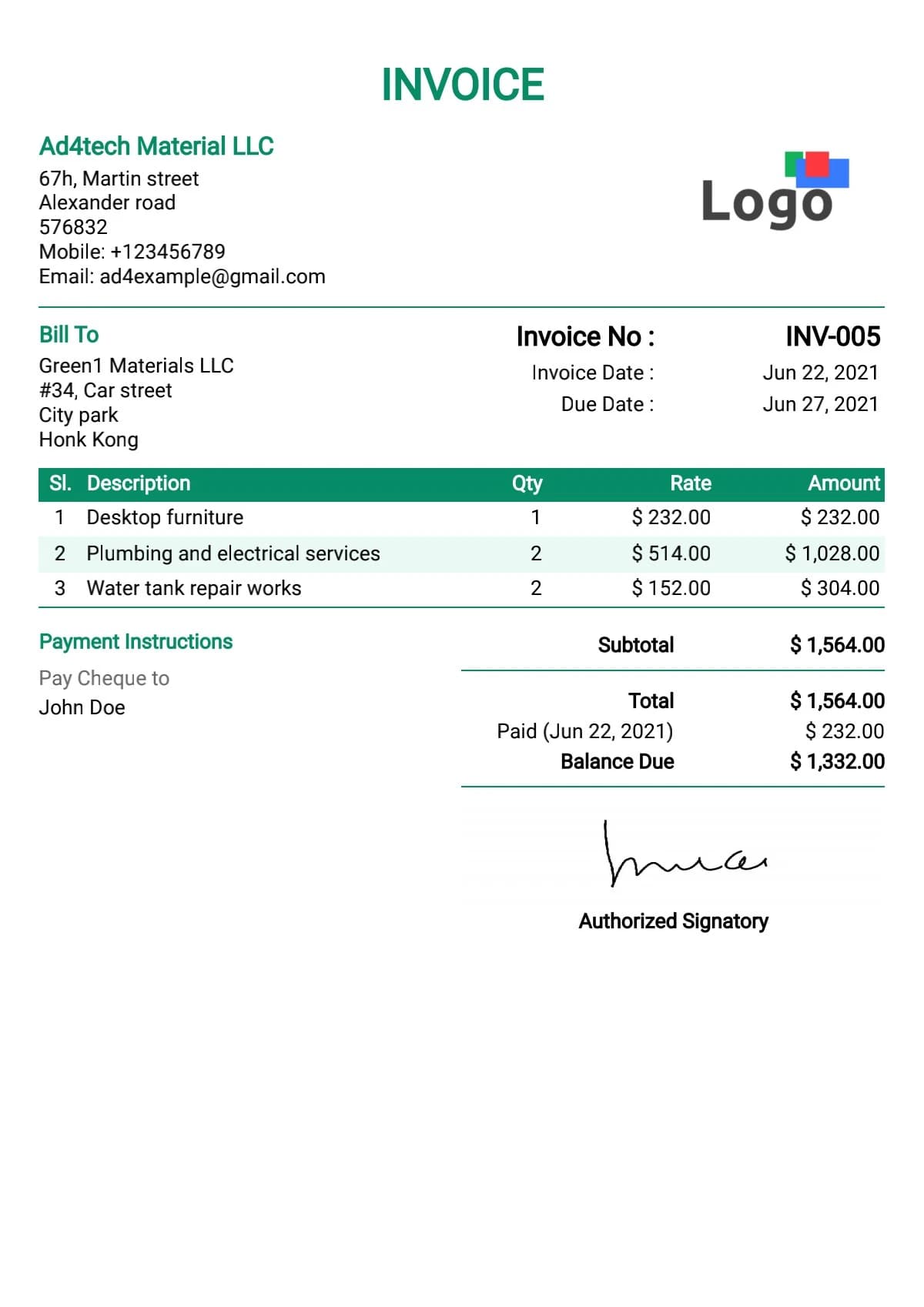 Sample invoice processed by the pipeline