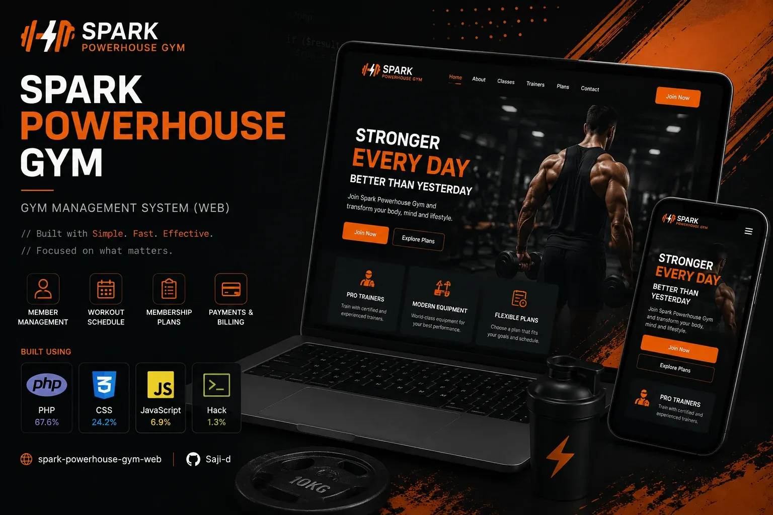 SparkPowerhouse Gym Web — Web-based gym management system with distinct member and admin areas for class bookings, memberships, and billing in one session-driven application.